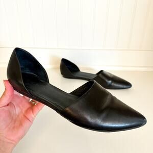 VINCE Nina Leather Almond Toe Slip On D'Orsay Flats Black 9.5